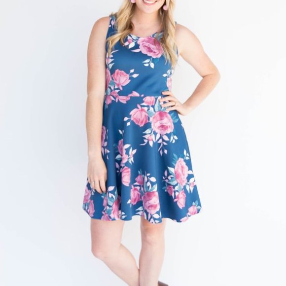 Agnes & Dora Dresses & Skirts - Agnes & Dora Fisher Dress, blue with pink flowers